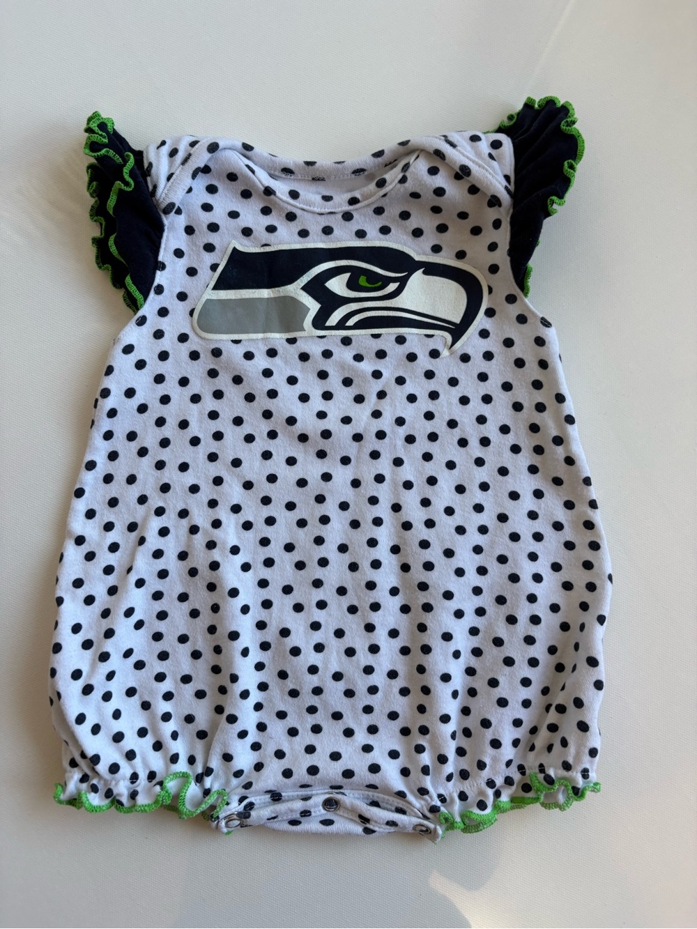 Seattle Seahawks NFL Baby Girls Polka Dot Romper 3-6M